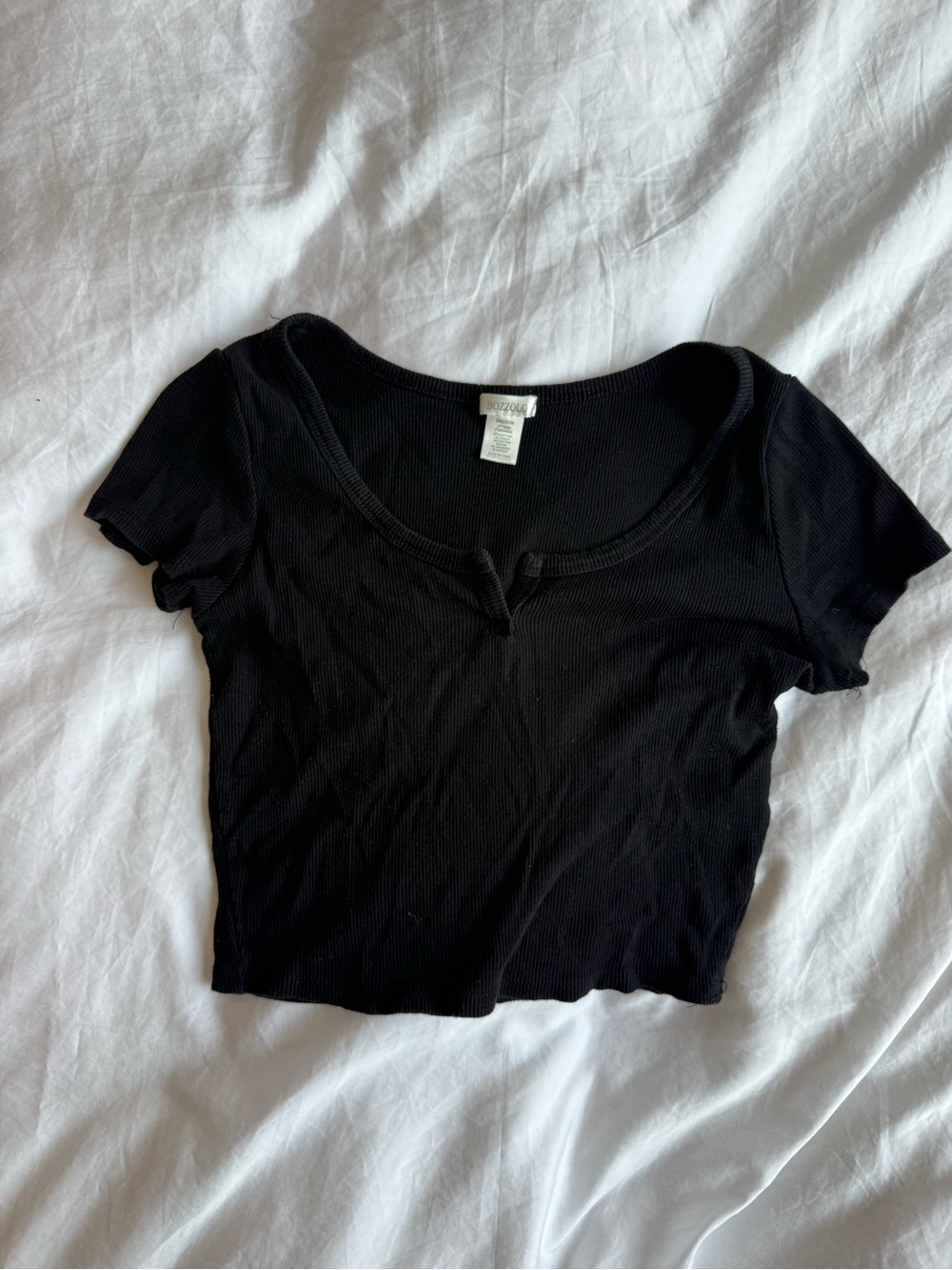 Bozzolo Black Ribbed Scoop-Neck Crop Top